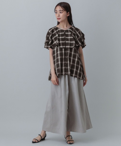 GLOBAL WORK（グローバルワーク）の「MATINEE LINE/チェックフリルスリーブシャツ/495657（シャツ/ブラウス・レディース・ダークブラウン/ブラック/オフホワイト・LARGE/MEDIUM）」の20枚目の写真