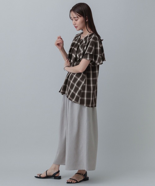 GLOBAL WORK（グローバルワーク）の「MATINEE LINE/チェックフリルスリーブシャツ/495657（シャツ/ブラウス・レディース・ダークブラウン/ブラック/オフホワイト・LARGE/MEDIUM）」の21枚目の写真