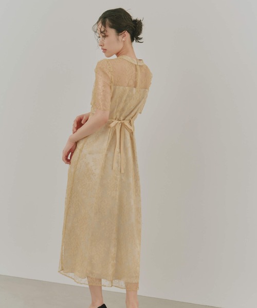 kaene レースワンピース【結婚式 二次会 同窓会 謝恩会 お呼ばれドレス】 kaene ドレス 配色レースエプロンワンピース「結婚式 二次会