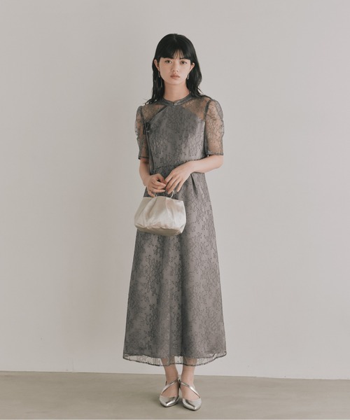 kaene(カエン)の「マオカラーレースドレス【結婚式 二次会 同窓会 謝恩会 お呼ばれドレス】(ドレス・レディース・ブラック/イエロー/グレー・M/XS/S)」の13枚目の写真