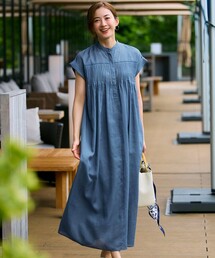 ワンピース 半袖青　23区 Lサイズ限定/吸水速乾/UVカット/接触冷感/】ストレッチジョー