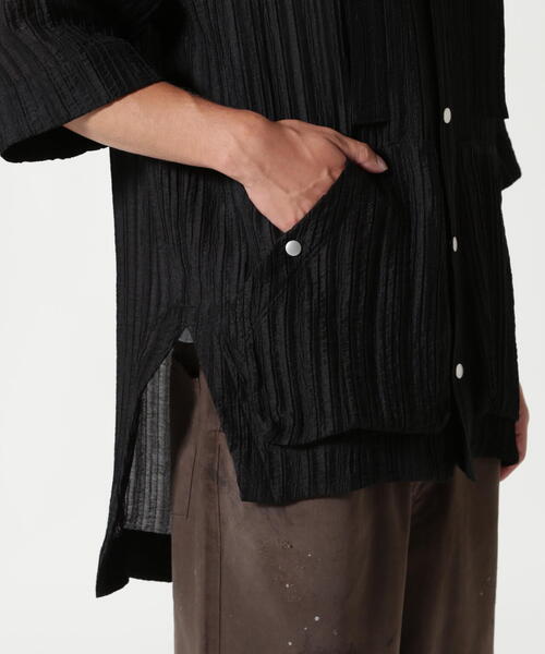 ROYAL FLASH（ロイヤルフラッシュ）の「A.F ARTEFACT/エーエフ・アーティファクト/SHEER YO-RYU HOODIE SHIRT（シャツ/ブラウス・メンズ・ブラック・2/3）」の6枚目の写真