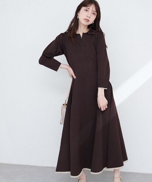 natural couture（ナチュラルクチュール）の「osono配色スキッパー衿ニットワンピース（ワンピース・レディース・ダークブラウン/ブラック/ボルドー/ブルー・SMALL/FREE）」の21枚目の写真