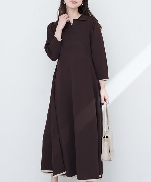 natural couture（ナチュラルクチュール）の「osono配色スキッパー衿ニットワンピース（ワンピース・レディース・ダークブラウン/ブラック/ボルドー/ブルー・SMALL/FREE）」の20枚目の写真