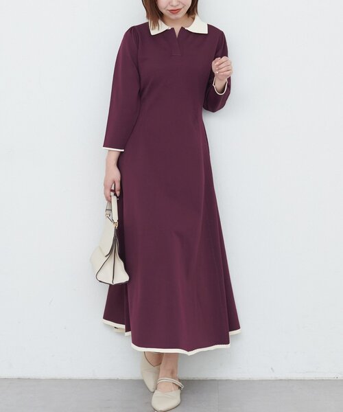 natural couture（ナチュラルクチュール）の「osono配色スキッパー衿ニットワンピース（ワンピース・レディース・ダークブラウン/ブラック/ボルドー/ブルー・SMALL/FREE）」の14枚目の写真