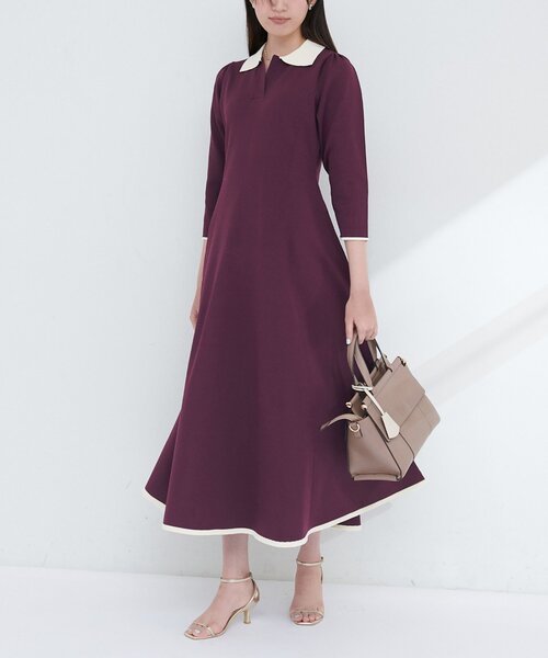 natural couture（ナチュラルクチュール）の「osono配色スキッパー衿ニットワンピース（ワンピース・レディース・ダークブラウン/ブラック/ボルドー/ブルー・SMALL/FREE）」の9枚目の写真