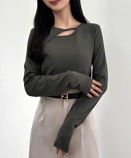 CENEA(セネア)の「薄手カットアウトデザインカットソー(Tシャツ/カットソー・レディース・チャコール/ブラック/杢グレー・SMALL/MEDIUM/LARGE)」の11枚目の写真