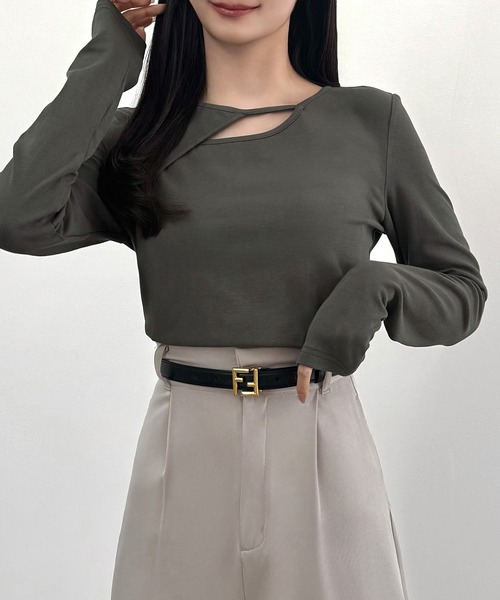 CENEA(セネア)の「薄手カットアウトデザインカットソー(Tシャツ/カットソー・レディース・チャコール/ブラック/杢グレー・SMALL/MEDIUM/LARGE)」の12枚目の写真