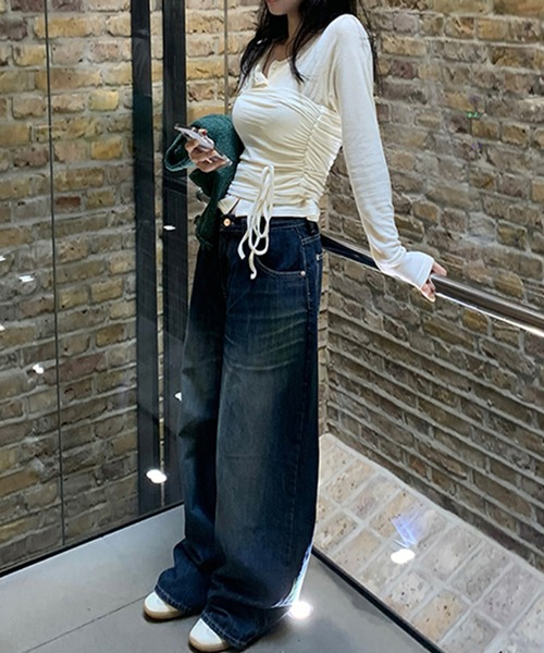 Girly Doll(ガーリードール)の「カーディガンとチューブトップビスチェ 2枚セット(Tシャツ/カットソー・レディース・ブラック/アイボリー/レッド/モカ・F)」の6枚目の写真