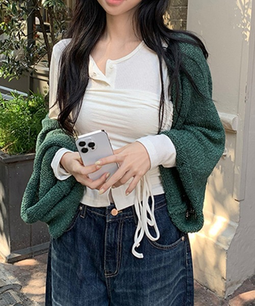 Girly Doll(ガーリードール)の「カーディガンとチューブトップビスチェ 2枚セット(Tシャツ/カットソー・レディース・ブラック/アイボリー/レッド/モカ・F)」の7枚目の写真