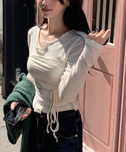 Girly Doll(ガーリードール)の「カーディガンとチューブトップビスチェ 2枚セット(Tシャツ/カットソー・レディース・ブラック/アイボリー/レッド/モカ・F)」の13枚目の写真