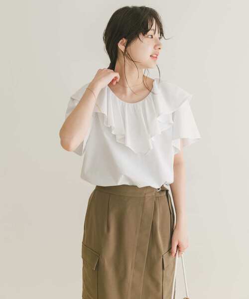 ITEMS URBANRESEARCH(アイテムズ アーバンリサーチ)の「フリルTシャツ(Tシャツ/カットソー・レディース・ホワイト/ブラック・FREE)」の3枚目の写真