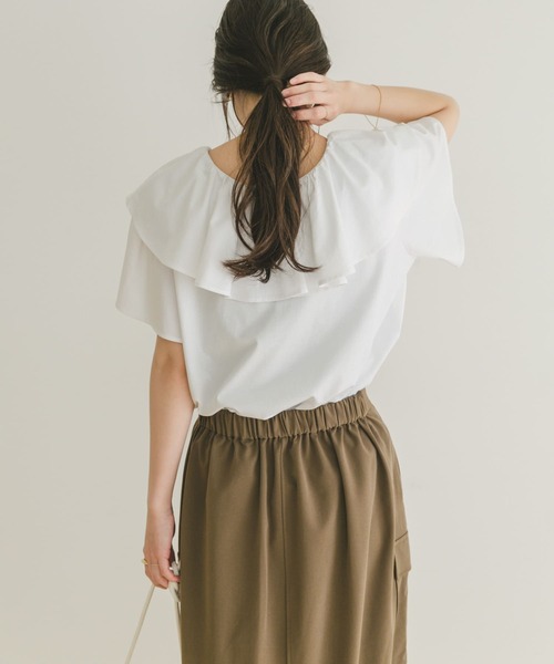 ITEMS URBANRESEARCH(アイテムズ アーバンリサーチ)の「フリルTシャツ(Tシャツ/カットソー・レディース・ホワイト/ブラック・FREE)」の6枚目の写真