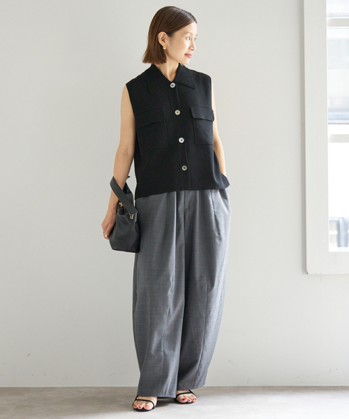 セール】ハイツイストウールシルク 襟付きノースリーブ（ニット