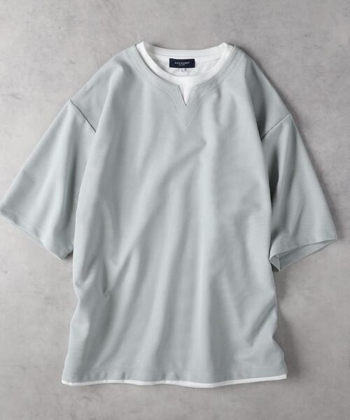 BACK NUMBER（バックナンバー）の「BACK NUMBER(バックナンバー)【メンズ】キーネック切替半袖Tシャツ（Tシャツ/カットソー・メンズ・グリーン/ライトグレー/オフホワイト・L/XL/M）」の21枚目の写真