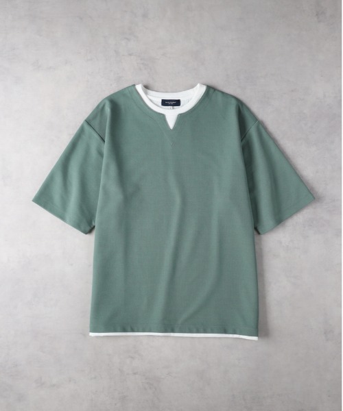 BACK NUMBER（バックナンバー）の「BACK NUMBER(バックナンバー)【メンズ】キーネック切替半袖Tシャツ（Tシャツ/カットソー・メンズ・グリーン/ライトグレー/オフホワイト・L/XL/M）」の4枚目の写真