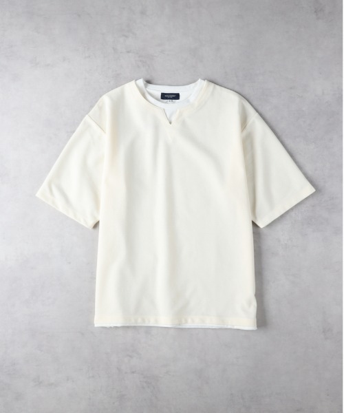 BACK NUMBER（バックナンバー）の「BACK NUMBER(バックナンバー)【メンズ】キーネック切替半袖Tシャツ（Tシャツ/カットソー・メンズ・グリーン/ライトグレー/オフホワイト・L/XL/M）」の5枚目の写真