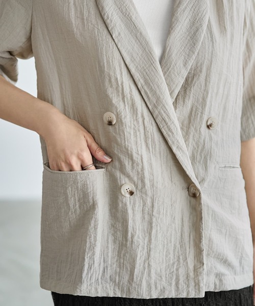 STYLE DELI（スタイルデリ）の「微光沢表面シボ感ダブルジャケットB