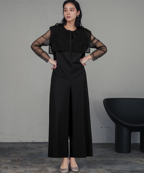 セール】セーラーカラー フラワーレース オールインワン シアー