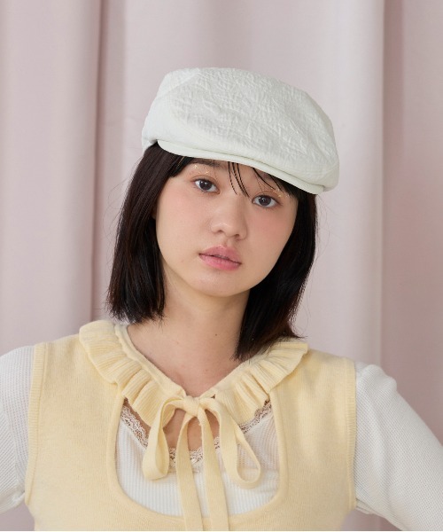 kaorinomori（カオリノモリ）の「kaorinomori シークハンチング リヴィ / カオリノモリ（ハンチング/ベレー帽・レディース・ブラック/ホワイト/ピンク・M/57.5cm）」の2枚目の写真