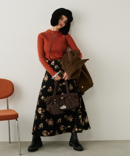 Unitage（ユニテージ）の「バラ柄ジャガードスカート（スカート・レディース・ライトブルー/ブラック・FREE）」の8枚目の写真