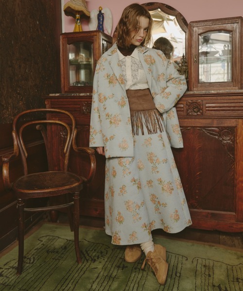 Unitage（ユニテージ）の「バラ柄ジャガードスカート（スカート・レディース・ライトブルー/ブラック・FREE）」の19枚目の写真