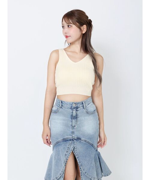 EATME（イートミー）の「カップ付きリブニットトップス（タンクトップ・レディース・オレンジ/アイボリー/ブラック・FREE）」の7枚目の写真