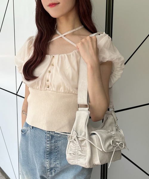 one after another NICE CLAUP(ワンアフターアナザーナイスクラップ)の「ハートミラーチャーム付きドロストバッグ(ショルダーバッグ・レディース・アイボリー/ブラウン/ピンク/ブラック・FREE)」の6枚目の写真