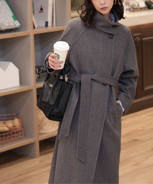 FREE'S MART（フリーズマート）の「◆[累計販売5000枚！選べる4色]【3サイズ展開XS-M】スタンドカラーメルトンロングコート【低身長サイズ有】【動画有】（ステンカラーコート・レディース・モカ/オフホワイト/グレー/ブラック・X-SMALL/SMALL/MEDIUM）」の9枚目の写真