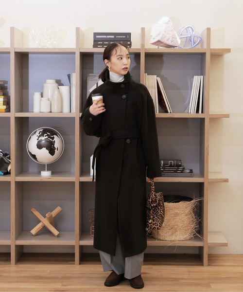 FREE'S MART（フリーズマート）の「◆[累計販売5000枚！選べる4色]【3サイズ展開XS-M】スタンドカラーメルトンロングコート【低身長サイズ有】【動画有】（ステンカラーコート・レディース・モカ/オフホワイト/グレー/ブラック・X-SMALL/SMALL/MEDIUM）」の12枚目の写真