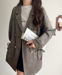 【mily bilet】大人ガーリーを着こなす。スエード調素材リボン使いテーラードジャケット