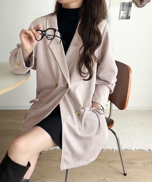 mily bilet（ミウィビレット）の「【mily bilet】大人ガーリーを着こなす。スエード調素材リボン使いテーラードジャケット（テーラードジャケット・レディース・チャコール/ベージュ・X-LARGE/SMALL/MEDIUM/LARGE）」の16枚目の写真