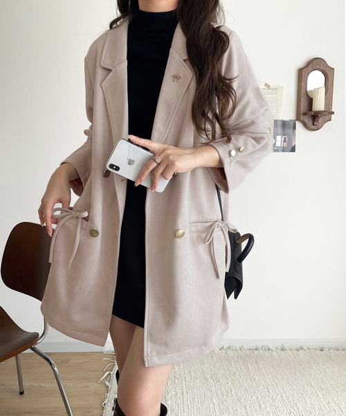 mily bilet（ミウィビレット）の「【mily bilet】大人ガーリーを着こなす。スエード調素材リボン使いテーラードジャケット（テーラードジャケット・レディース・チャコール/ベージュ・X-LARGE/SMALL/MEDIUM/LARGE）」の18枚目の写真