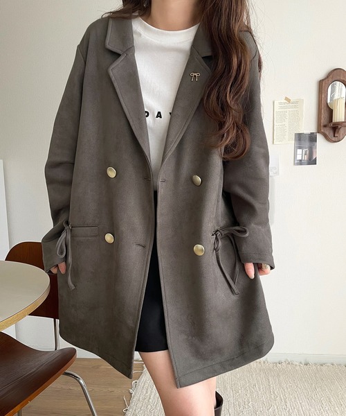 mily bilet（ミウィビレット）の「【mily bilet】大人ガーリーを着こなす。スエード調素材リボン使いテーラードジャケット（テーラードジャケット・レディース・チャコール/ベージュ・X-LARGE/SMALL/MEDIUM/LARGE）」の7枚目の写真