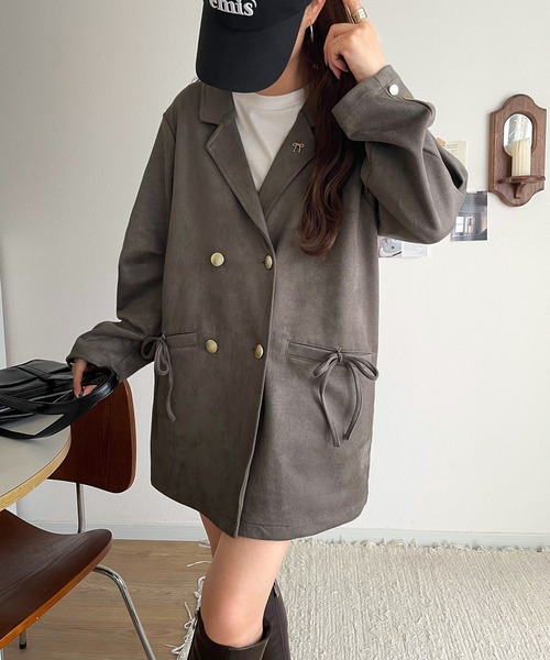 mily bilet（ミウィビレット）の「【mily bilet】大人ガーリーを着こなす。スエード調素材リボン使いテーラードジャケット（テーラードジャケット・レディース・チャコール/ベージュ・X-LARGE/SMALL/MEDIUM/LARGE）」の12枚目の写真