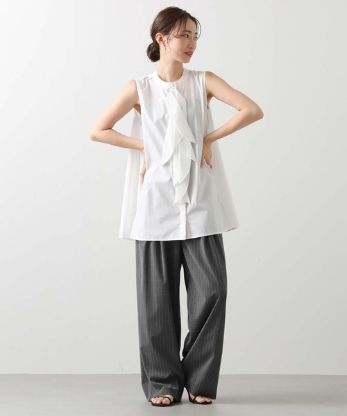 Torrazzo Donna（トラッゾドンナ）の「フロントリボンＡラインフレアチュニック（シャツ/ブラウス・レディース・オフホワイト/ブラック・FREE）」の6枚目の写真