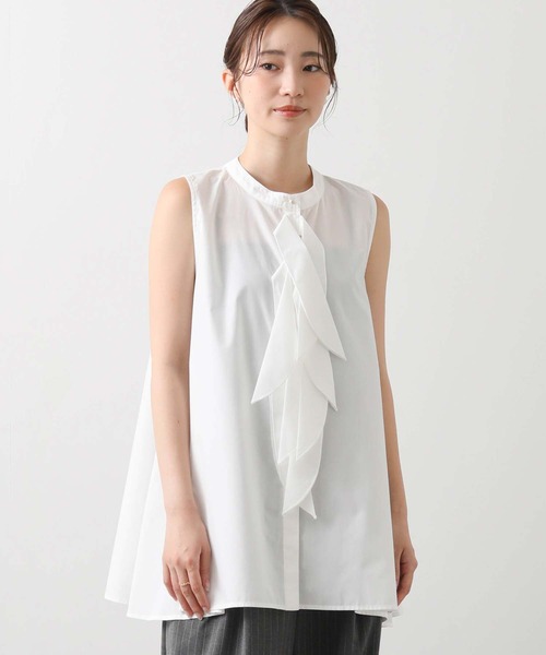 Torrazzo Donna（トラッゾドンナ）の「フロントリボンＡラインフレアチュニック（シャツ/ブラウス・レディース・オフホワイト/ブラック・FREE）」の7枚目の写真