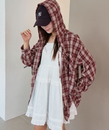 WEGO | WEGO/【25年秋冬新作】チェックフードBIGネルシャツ(シャツ/ブラウス)