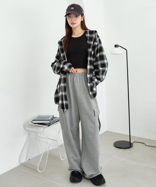 WEGO（ウィゴー）の「WEGO/チェックフードBIGネルシャツ（シャツ/ブラウス・レディース・ピンク/ブラック/ワイン/ネイビー・FREE）」の16枚目の写真