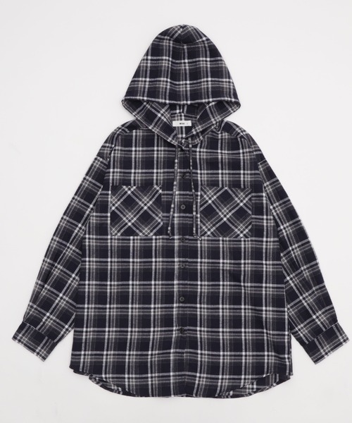 WEGO（ウィゴー）の「WEGO/チェックフードBIGネルシャツ（シャツ/ブラウス・レディース・ピンク/ブラック/ワイン/ネイビー・FREE）」の7枚目の写真