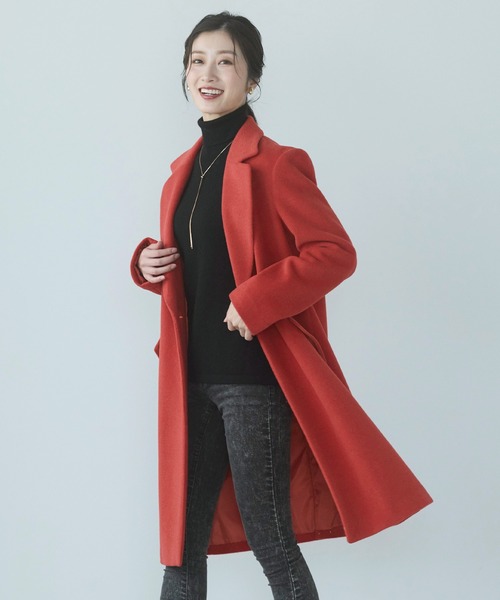 セール】ロングチェスターコート アンゴラ ウール混 赤（チェスター