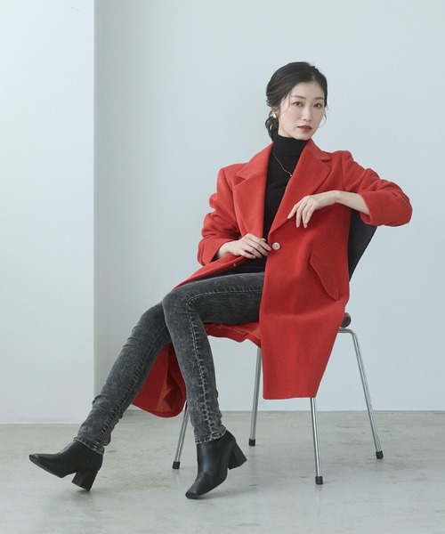 最終価格❗️セレクトショップ✨イタリア赤コート ロングチェスターコート アンゴラ ウール混 赤（チェスターコート