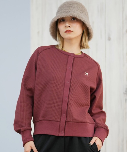 Hurley （ハーレー）の「Hurley/ハーレー THERMAL CARDIGAN カーディガン ワンポイントロゴ WCLS252047（Tシャツ/カットソー・レディース・オフホワイト/ブラック/マルーン・M）」の3枚目の写真