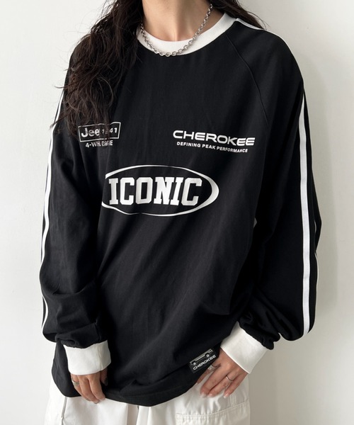 JEEP(ジープ)の「【日本未発売/WEB限定】JEEP(ジープ)/サイドライン 配色 ロンT ロングスリーブTシャツ/CHEROKEE Long T-shirt(Tシャツ/カットソー・レディース・ホワイト/グレー/ブラック・S/M/L/XL)」の1枚目の写真
