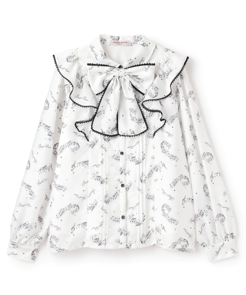 ボウタイつき音符柄フリルブラウス♪（シャツ/ブラウス）｜mezzo