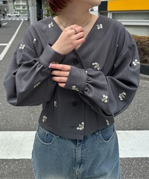 PILIT | 【セットアップ可】刺繍クロップドシャツ(シャツ/ブラウス)