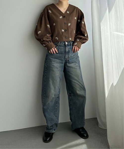 PILIT（ピリット）の「【セットアップ可】刺繍クロップドシャツ（シャツ/ブラウス・レディース・ブラック/ブラウン/グレー・MEDIUM）」の10枚目の写真