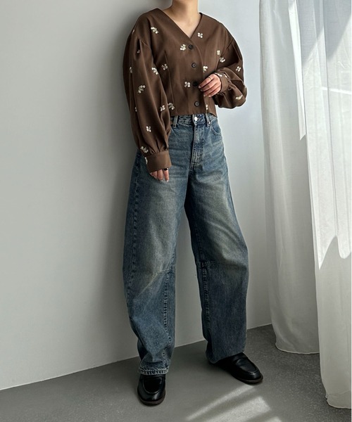 PILIT（ピリット）の「【セットアップ可】刺繍クロップドシャツ（シャツ/ブラウス・レディース・ブラック/ブラウン/グレー・MEDIUM）」の11枚目の写真