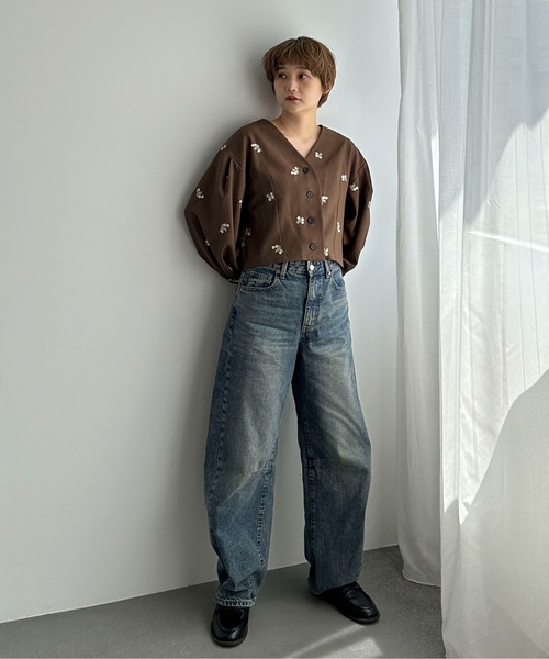 PILIT（ピリット）の「【セットアップ可】刺繍クロップドシャツ（シャツ/ブラウス・レディース・ブラック/ブラウン/グレー・MEDIUM）」の12枚目の写真