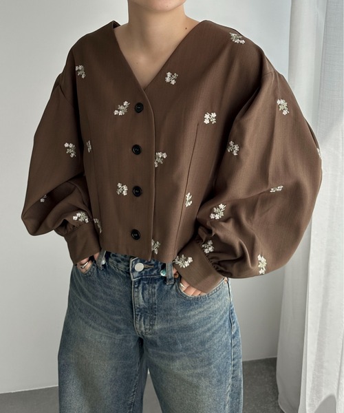 PILIT（ピリット）の「【セットアップ可】刺繍クロップドシャツ（シャツ/ブラウス・レディース・ブラック/ブラウン/グレー・MEDIUM）」の13枚目の写真